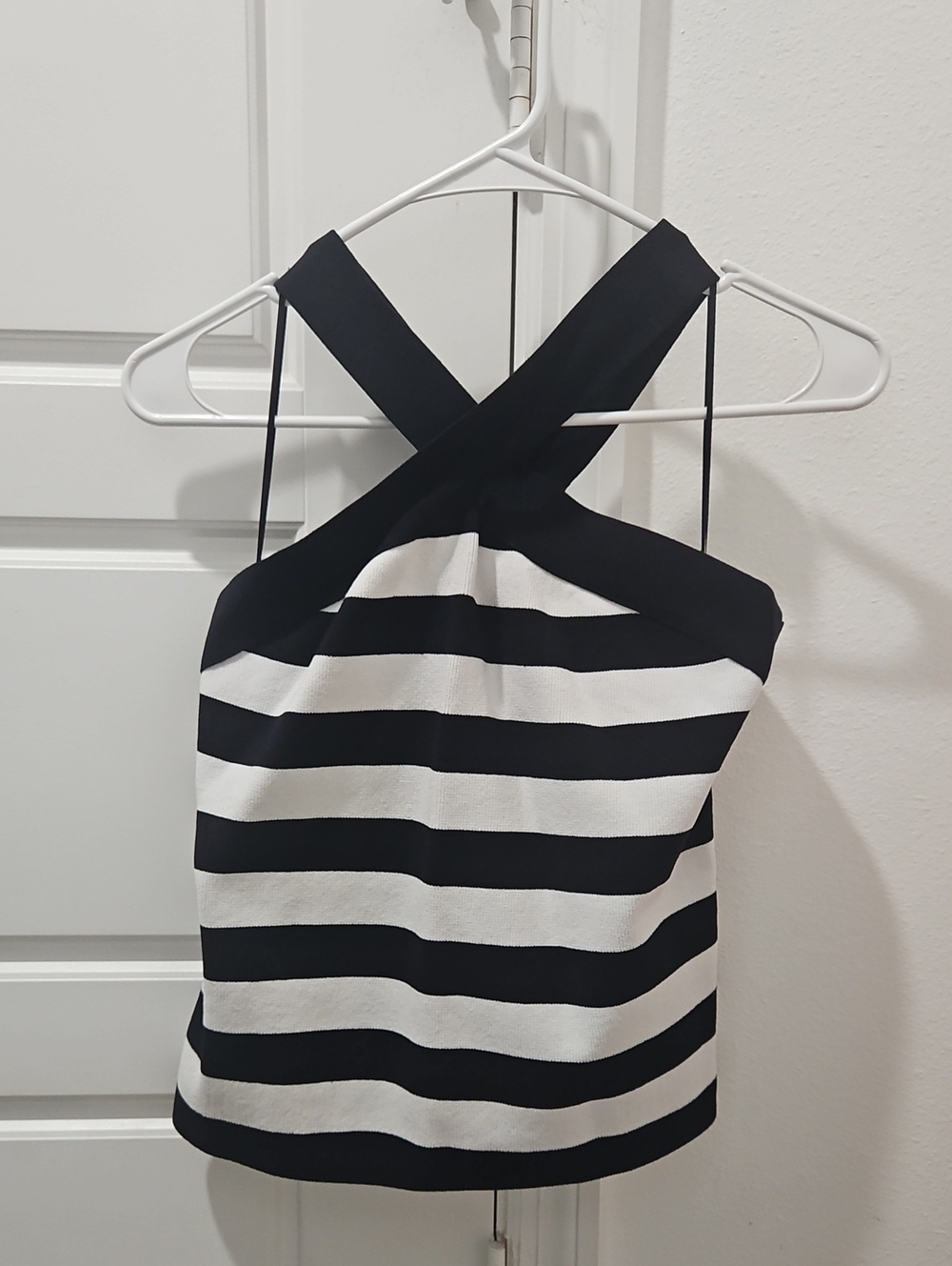 Bailey 44 Black & White Cross Strap Top